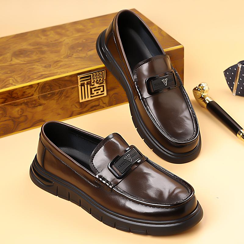 Fashion None Slip Mens Stitching Loafers Handmade Leather Business Shoes Wedding Formal Casual Shoes New Leisure Walk Male Slip On Flats