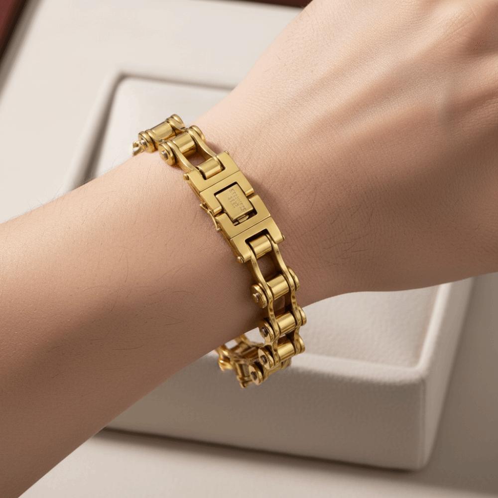Stainless Steel Bike Chain Design Bracelet Adjustable High Polished Biker Link Chain Bracelet Comfortable To Wear Fashion