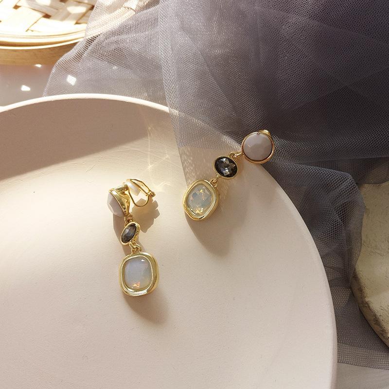 Statement Without Piercing Clip On Earrings Long Geometric Ear Clips for Women Luxury Wedding Rhinestone Gold Earring