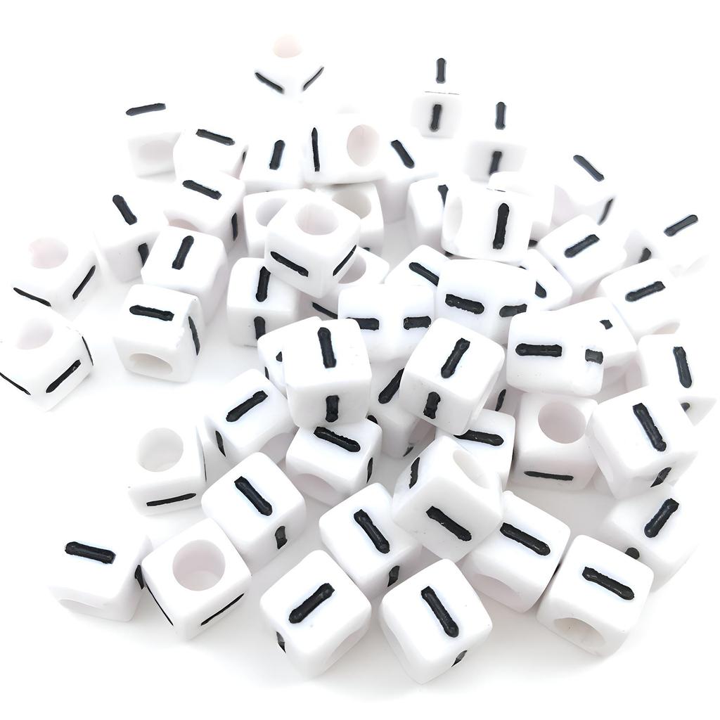 6x6mm Black Letter Beads On White Acrylic Squares for DIY Jewelry and Creative Accessories