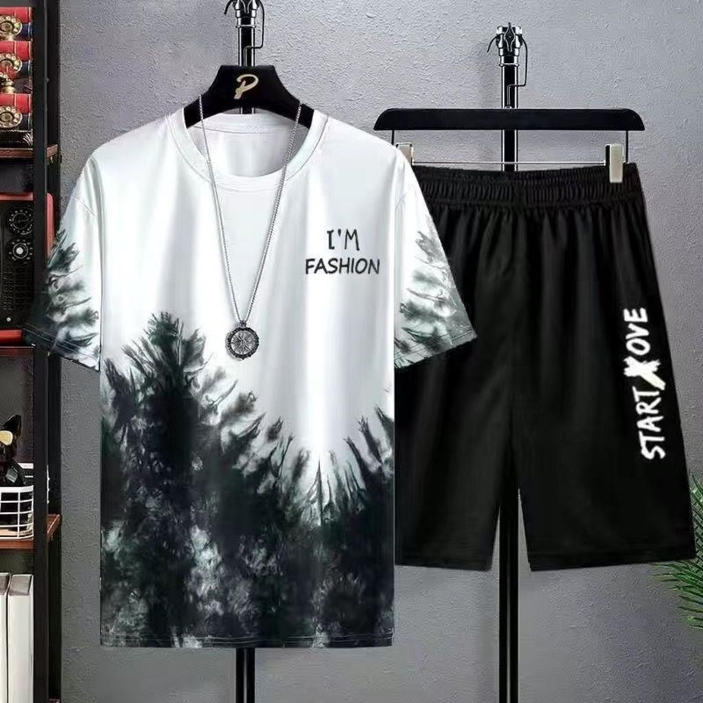 Boys' Summer Sports and Leisure T-shirt and Shorts Set with Youthful Vitality Printed Geometric Patterns