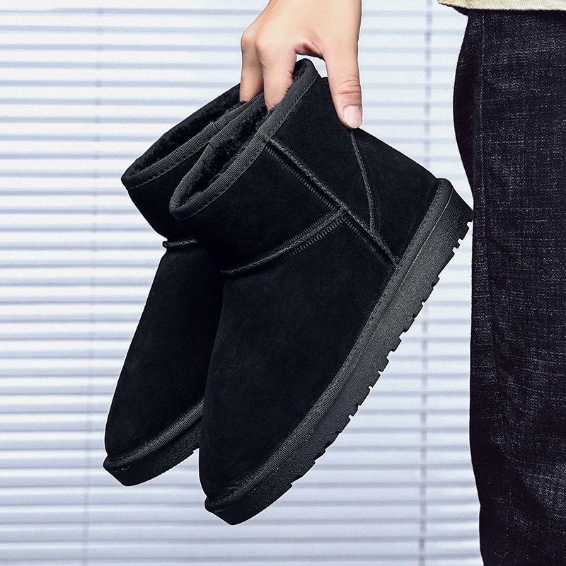 Men's Plush Velvet Padded Warm Winter Thick Bottom Heightened Home Leisure Hiking Indoor Shoes Snow Boots Cotton Boots