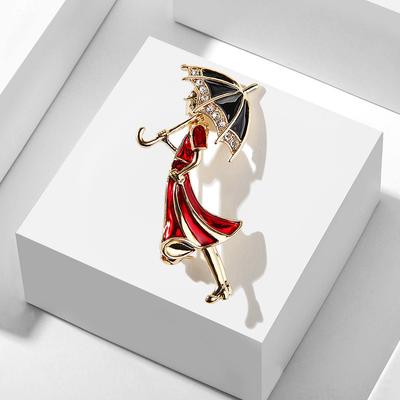 Acrylic Retro Elegant Lady Brooches For Women Designer Taking Umbrella