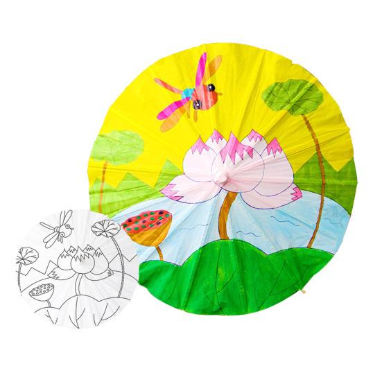 40/60CM DIY Hand-Painting Paper Umbrella Chinese Style Decorative White Oil-paper Umbrella with Wooden Handle Kids Coloring Oriental Umbrella Crafts
