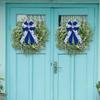 Large Spring Chinoiserie Blue Bow for Wreath Spring Flowers & Tree Accents Blue Burlap Wired Bows for Indoor/Outdoor Decoration