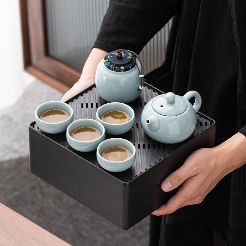 Ceramic Ge Kiln Kung Fu Travel Tea Set Set for Business, Real Estate, Banking, Corporate Event Gift, Portable Teapot