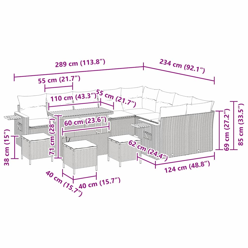 Garden Sofa Set 14 Pieces 10 Seater Gray Poly Rattan