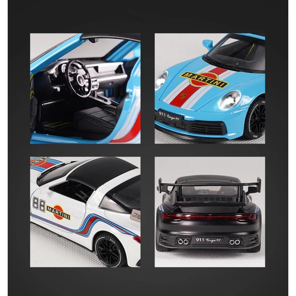 1/32 Porsche 911 Targa 4S Martini Racing Edition Sports Car Alloy Diecast Model Car High Simulation Ornament Decorations Present