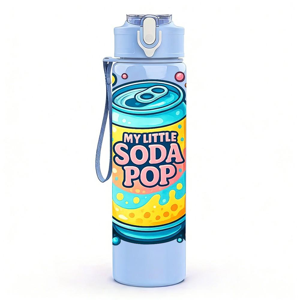 1PC Soda Pop Can Burst Cartoon Print 750ml Color Plastic Sports Water Bottle Leakproof Flip Straw Lid Suitable for Sports Office Home Use