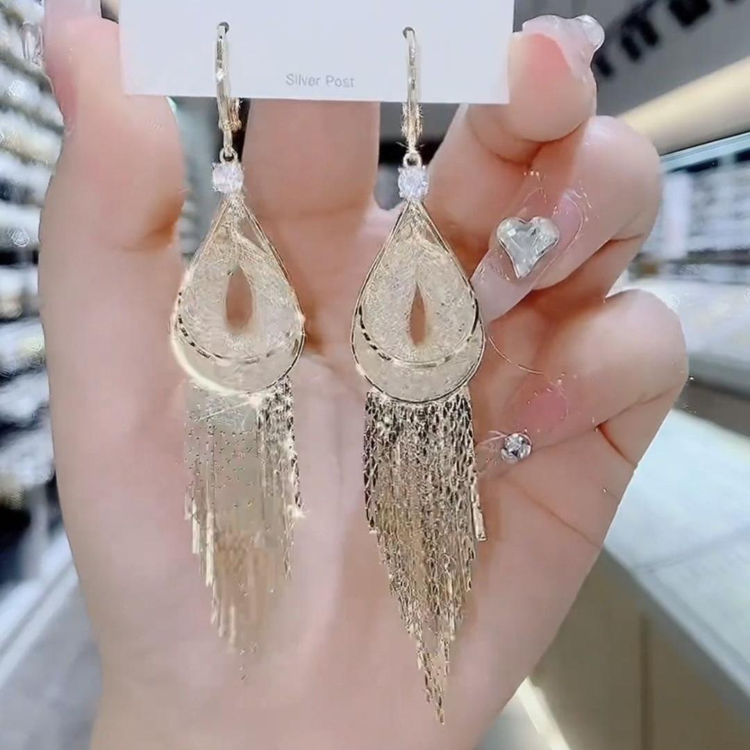 

Элегантные длинные серьги-сетка с кисточками в форме капли воды для женщин, универсальный дизайн для квадратного и круглого лица