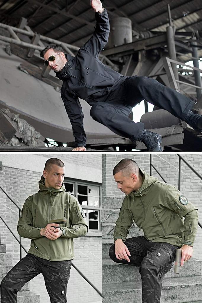 [CARRY ALL BEFORE ONE] Medium Brown Military Hooded Tactical Jacket, Softshell Sharkskin, Multi-functional Military TAD Jumper