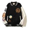 Men's High-End Scruffy Baseball Jacket with Sun Illuminati Eye Embroidery