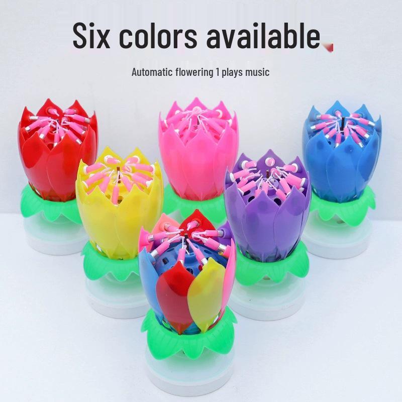 Musical Rotating Lotus Flower Candle for Birthday Parties