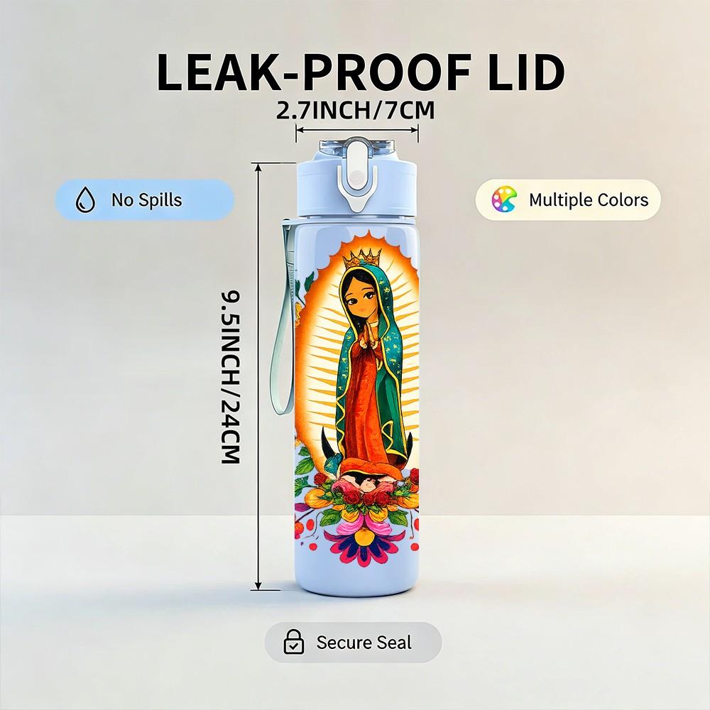 1PC Our Lady Of Guadalupe Religious Print 750ml Color Plastic Sports Water Bottle Leakproof Flip Straw Lid Suitable for Sports Office Home Use