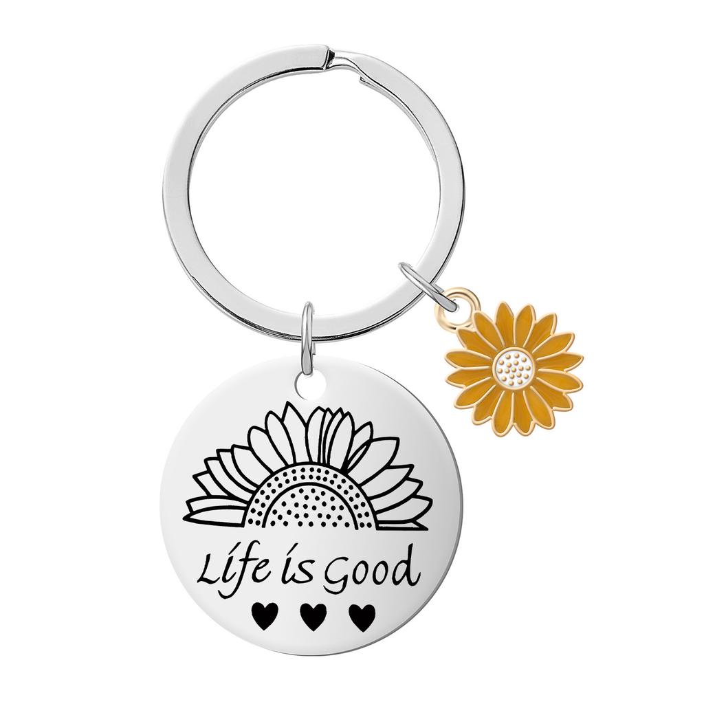 Stainless Steel Keychain Gift for Daughter Friends Sunflower Inspirational Commemorative Gift Key Pendant Keychain for Backpack Bag Pendant