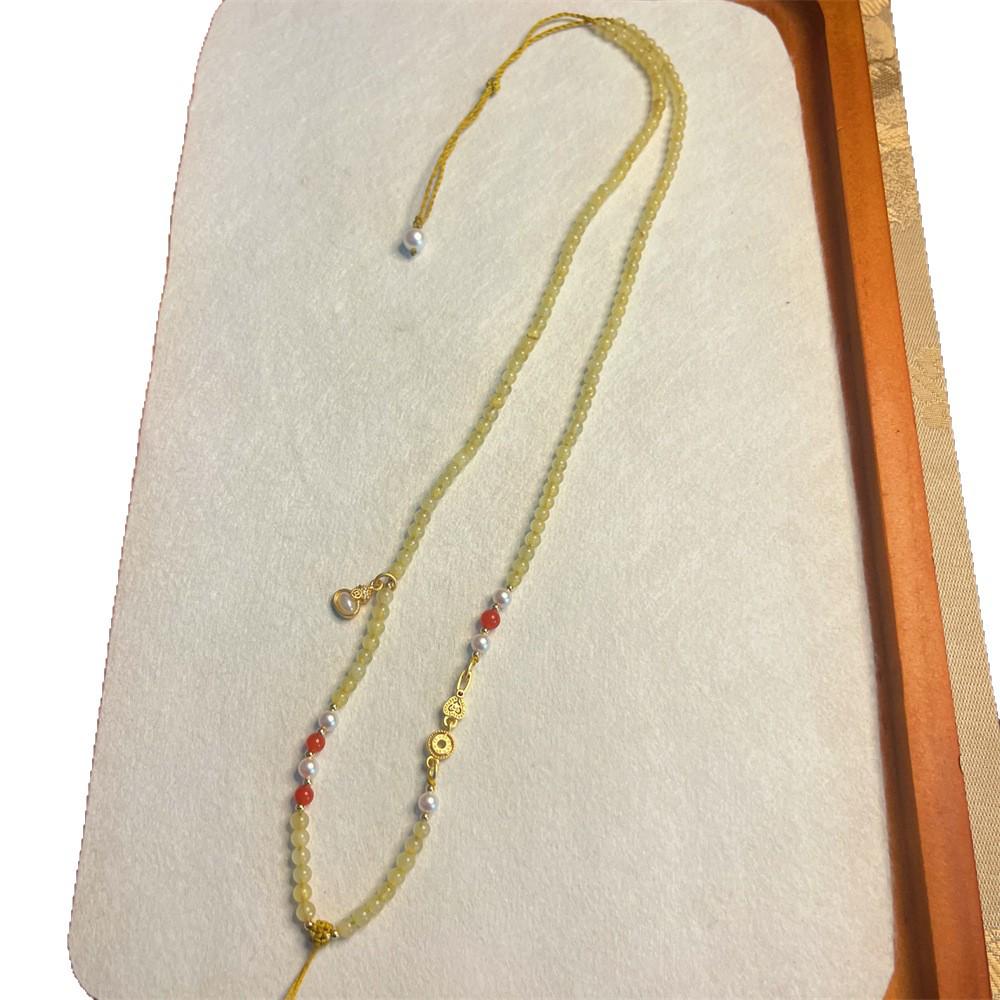 Natural Yellow Rutilated Quartz Bead Gourd Pendant Necklace with Eight Treasures Compass and Hand-Woven Rope