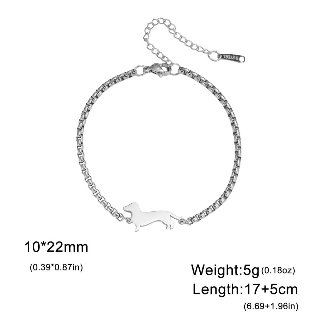 Adjustable Titanium Steel Bracelet With Dachshund Pendant Minimalist Double Opening Design Trendy Personalized Jewelry