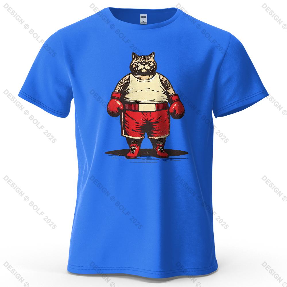 Boxing Cat Cartoon Printed Casual Short Sleeved Summer New Personalized Mens And Womens Soft And Skin Friendly Tshirt