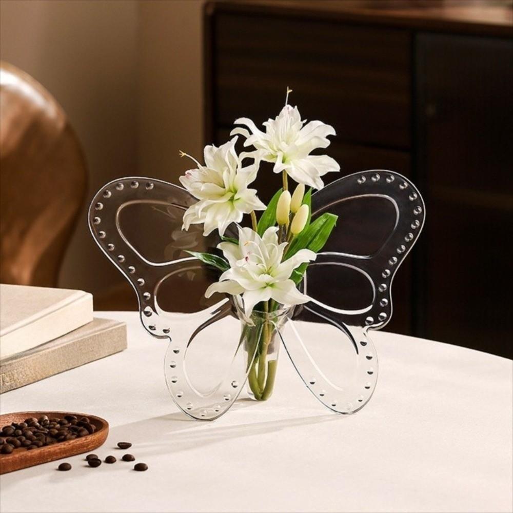 Klarer Kunststoffrahmen Pflanze Vase Hydroponischer Blumenhalter Schmetterlingsblumenvase Schreibtischdekoration