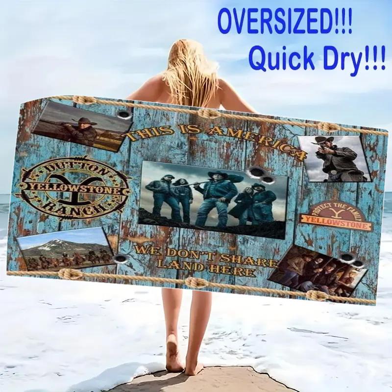 Western Series Yellowstone Print Beach Towel, Large Soft Quick Dry Towel for Beach Camping Swimming