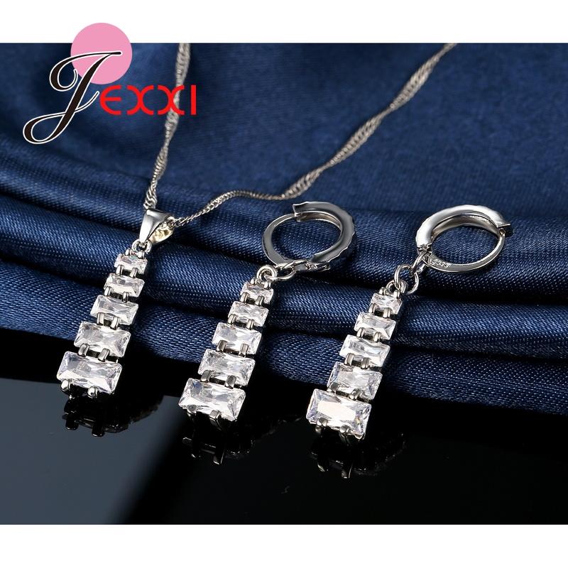 Hot sell Latest Fashion Girls Tower Design Crystal Drop Earrings Pendant 925 Sterling Silver Jewelry Sets for Women
