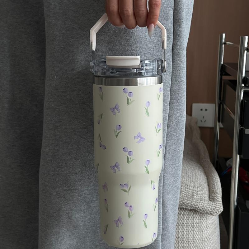 

900ml Large Capacity Thermal Water Bottle With Straw&Handle Vacuum Insulated Stainless Steel Tumbler Cup Coffee Mugs Drinkware 900ml фиолетовый