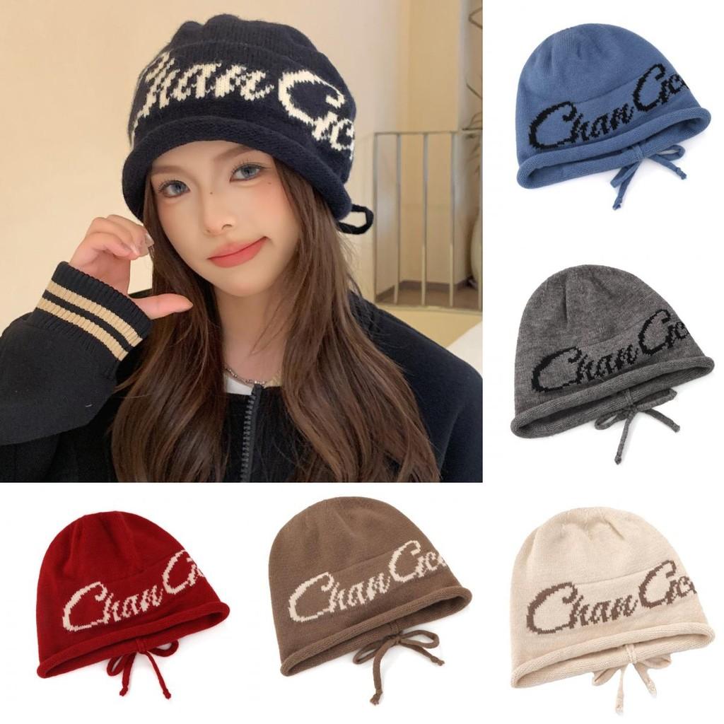Printing Pattern Letter Beanie Knitted Cap For Women Windproof Warm Breathable