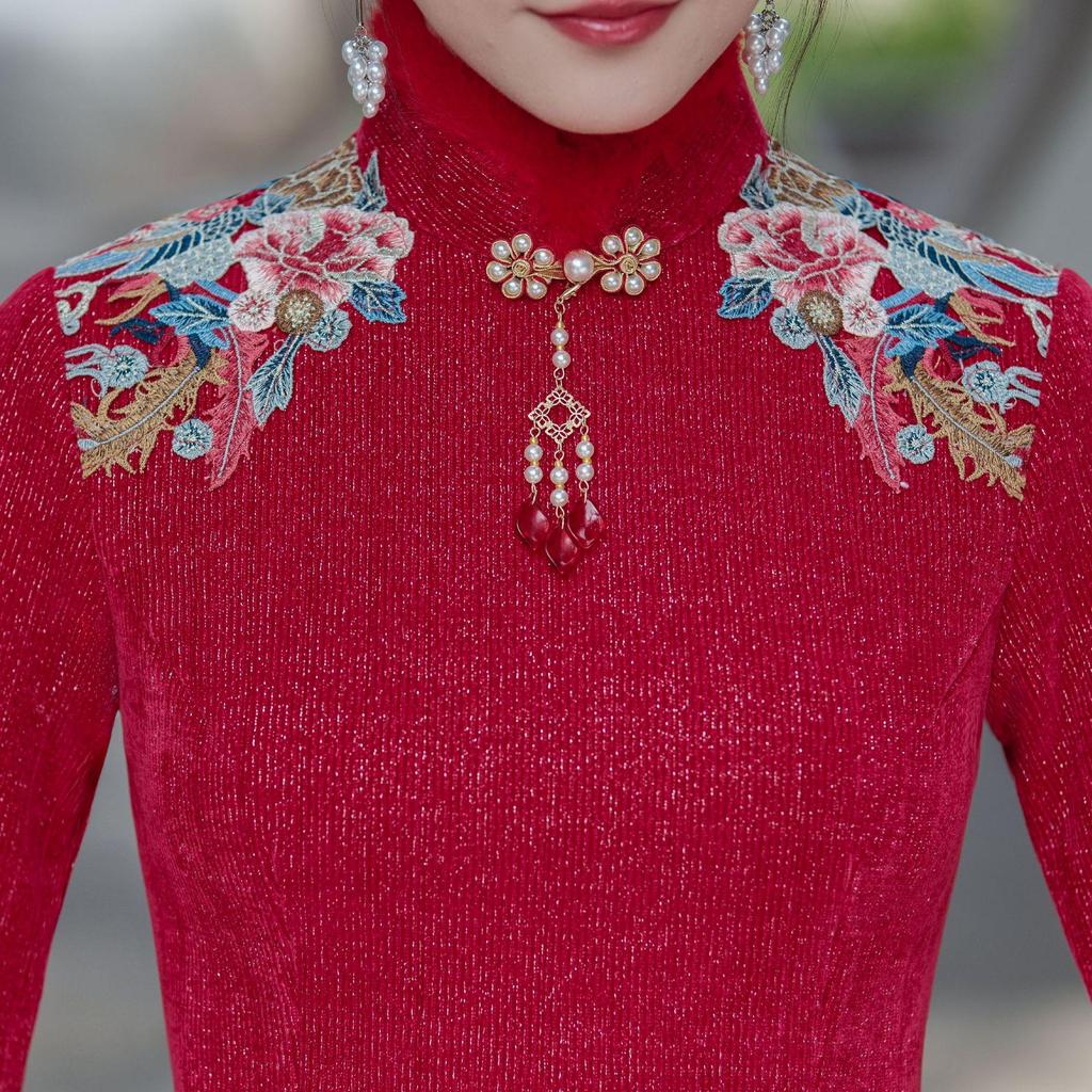 2024 Winter Elegantes Rotes Cheongsam Toastkleid: Bequeme, modische Brautmode im chinesischen Stil