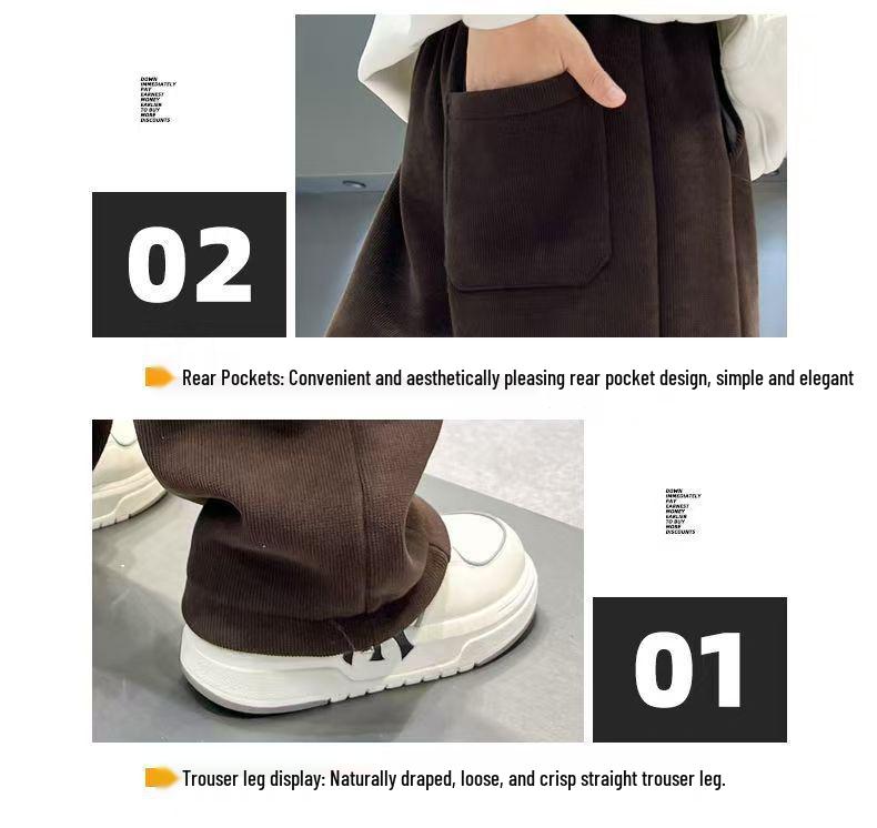 Trendy Boys' Corduroy Fleece-Lined Wide-Leg Pants for Autumn and Winter