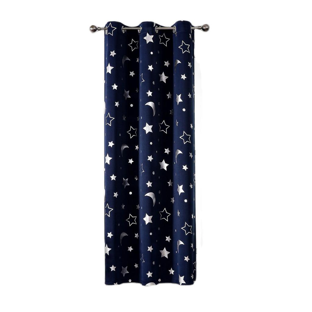 Room Darkening Curtains with Silver Star Moon for Boys Nursery Bedroom Blackout Kids Curtain Grommet Thermal Insulating Drapes