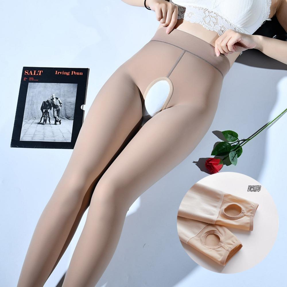 Water Socks Open Crotch Stockings Velvet Warm Bare Leg Artifact Female Autumn and Winter Nude Taste Large Size Bottom Pantyhose