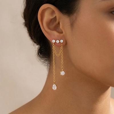 MamacitaSlay 316L Stainless Steel Teardrop Zircon Tassel Earrings 18K Gold Plated Waterproof Jewelry For Women Elegant Gift