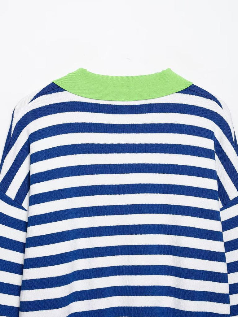 Europäischer Stil Damen Locker Gestreifte Revers Strickware 2026