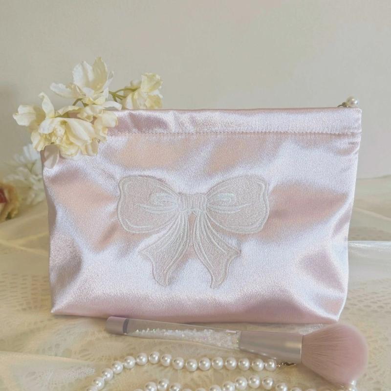 Bowknot Embroidered Chic Toiletry Bag Portable Makeup Pouch Versatile Travel Cosmetic Bag For Organizer Women Clutch Bag
