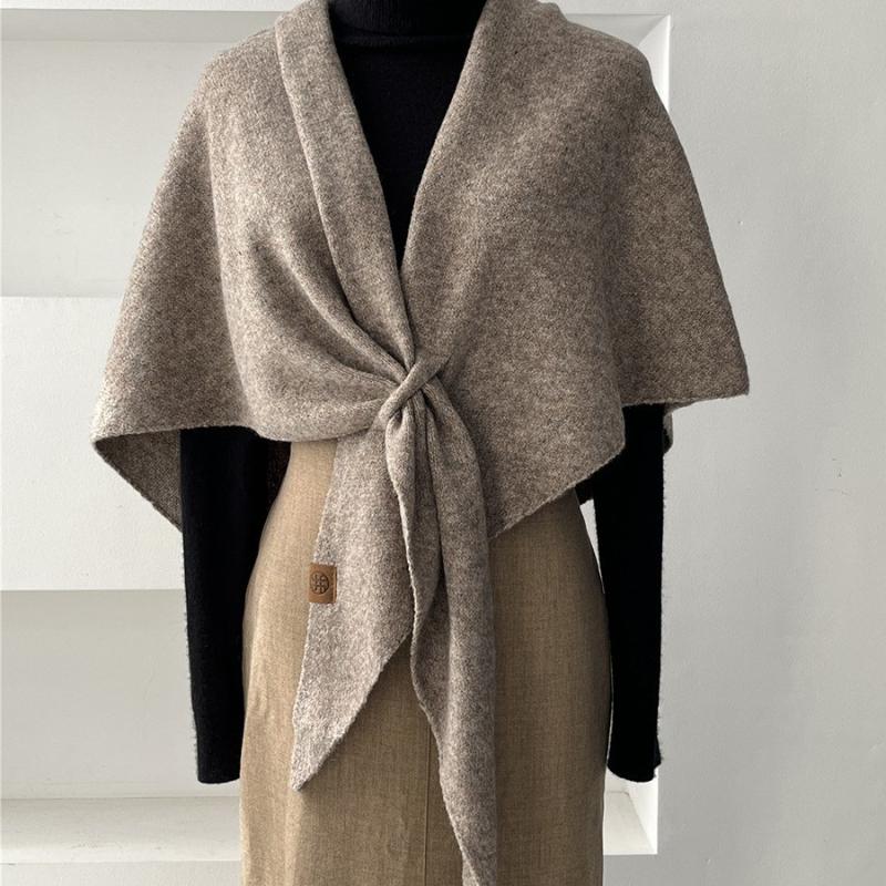 Fashion Solid Color Knitted Shawl Soft Neck Wrap Sweater Shawl Cape Thickened Winter Warm Wool Blended Shawl