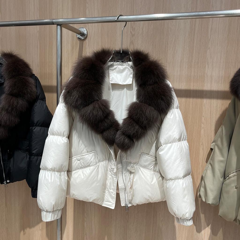 Winter New Natural Fox Big Fur Collar Down Jacket Women's Short Thickened Warm Loose White Duck Down Jacket
