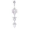 European & American Water Drop Flower Belly Button Ring with Diamond Pendant