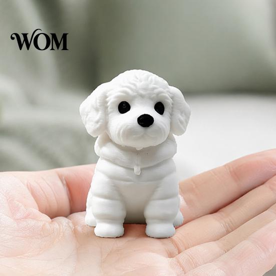 Welpen Schreibtisch Dekoration 3D Gedruckte Sitzende Hunde Figur, Mini Weiße Statue für Schreibtisch Ornament Dekoration, Moderne Tierform Heim Büro Bücherregal Retro