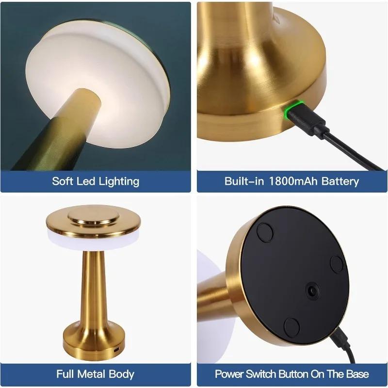 Vintage Metal Desk Lamp USB Rechargeable Portable Touch Table Lamp Bedside Night Light for Bar KTV Hotel Coffee Shop Bedroom Bar