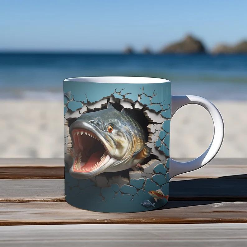 3D Father'S Day Gift Dad Ceramic Coffee Mug Father Goldfish Water Cup Fishing Fishing