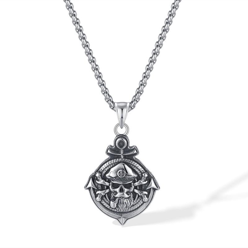 

European American Style Retro Necklace Men s Street Fashion Stainless Steel Pirate Skull Pendant Punk Jewelry