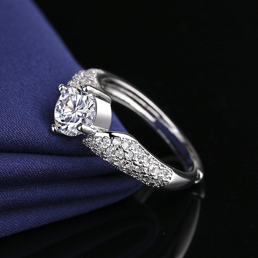 Adjustable Platinum Plated Moissanite Ring for Women - One Carat, Stackable Design for Index Finger