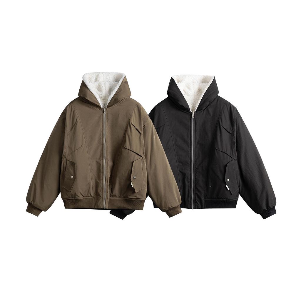 Men's Winter 2025 Hooded Lambswool Double-Sided Jacket – Thick, Warm, Casual Cotton Coat