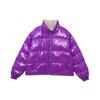 New Era FW21 Big Logo Reversible Shiny Warm Bread Collar Loose Short Zip Down Jacket Unisex Jackets Purple 12877423