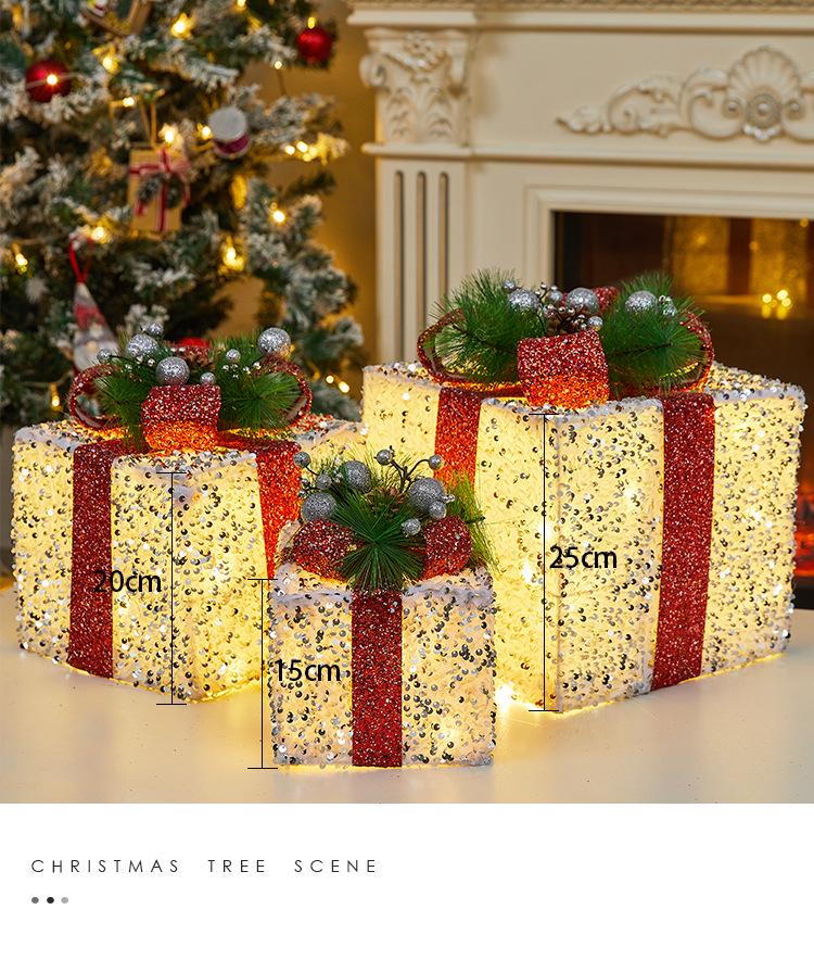Luminous Wrought Iron Christmas Gift Box Decoration Set with Lights