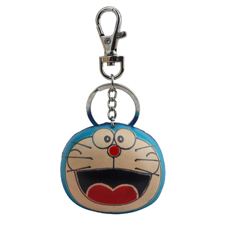 First Layer Cowhide Doraemon Jingle Cat Pendant Bag Pendant Accessories Machine Cat Car Keychain Small Gift