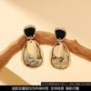 Elegant Asymmetrical Oval Abalone Shell Earrings Women Gold Plated Minimalist Office Chic Jewelry