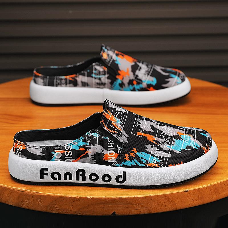 Fashion Summer Breathable Canvas Mules Man Backless Loafers Slipper Half Shoes For Men Slides Mens Slip On Flats Semi-Drag Casual Shoes