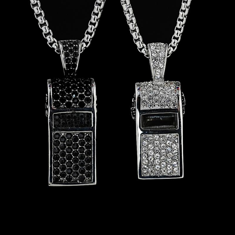 Vintage Styles Titaniums Steel Whistle Necklace Glitter Crystals Rhinestones Pendant Loud Crisp Sound Training Jewelry