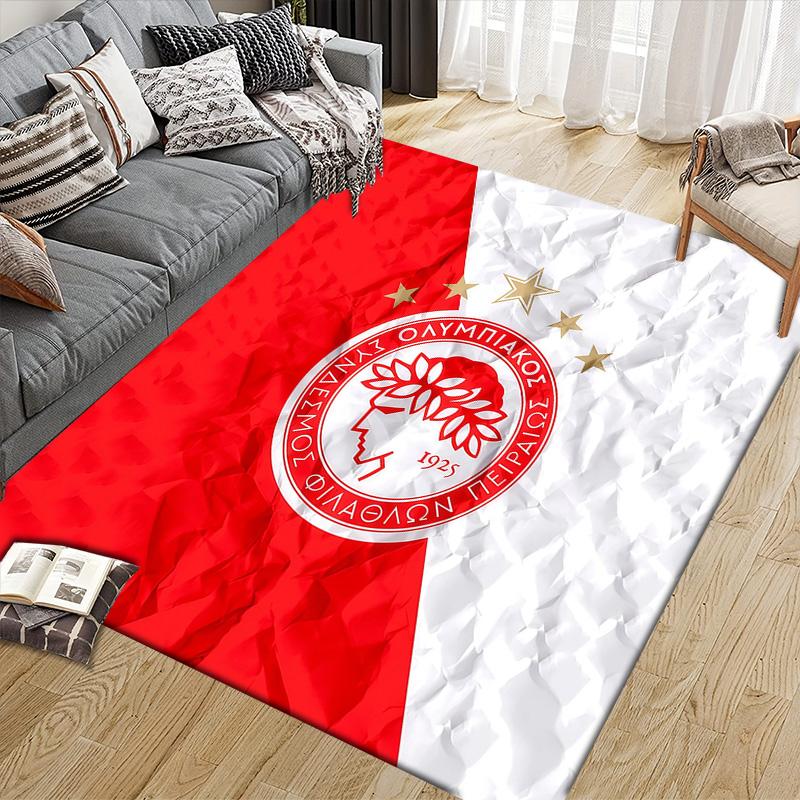 Olympiacos F.C. Flanellmuster Quadratischer Teppich, Läufer, Teppich für Wohnzimmer Schlafzimmer Sofa Spielzimmer Dekoration, Rutschfeste Fußmatte